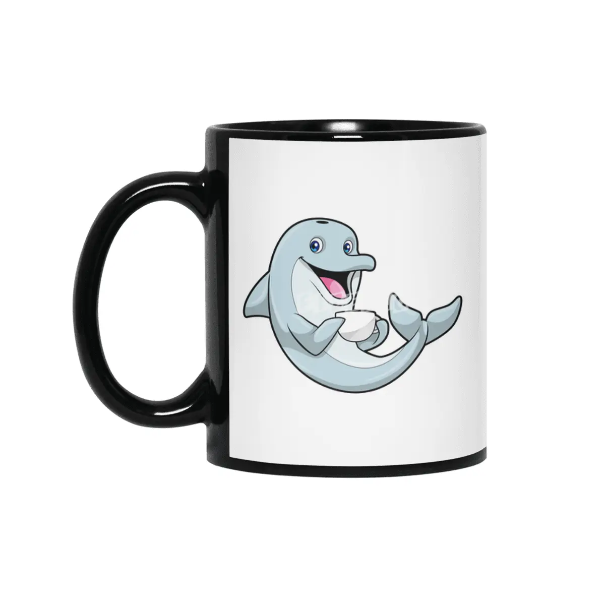 Dolphin with Cup of Coffee Siyah Kupa