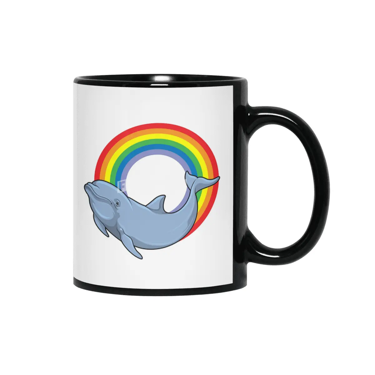 Dolphin with Rainbow Siyah Kupa