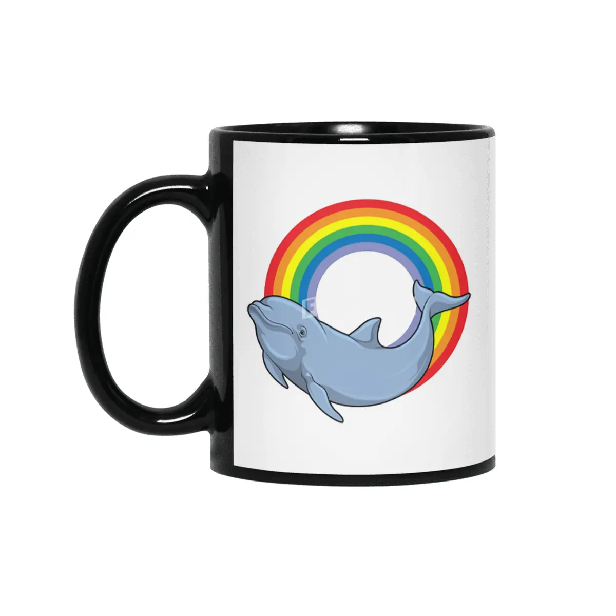 Dolphin with Rainbow Siyah Kupa