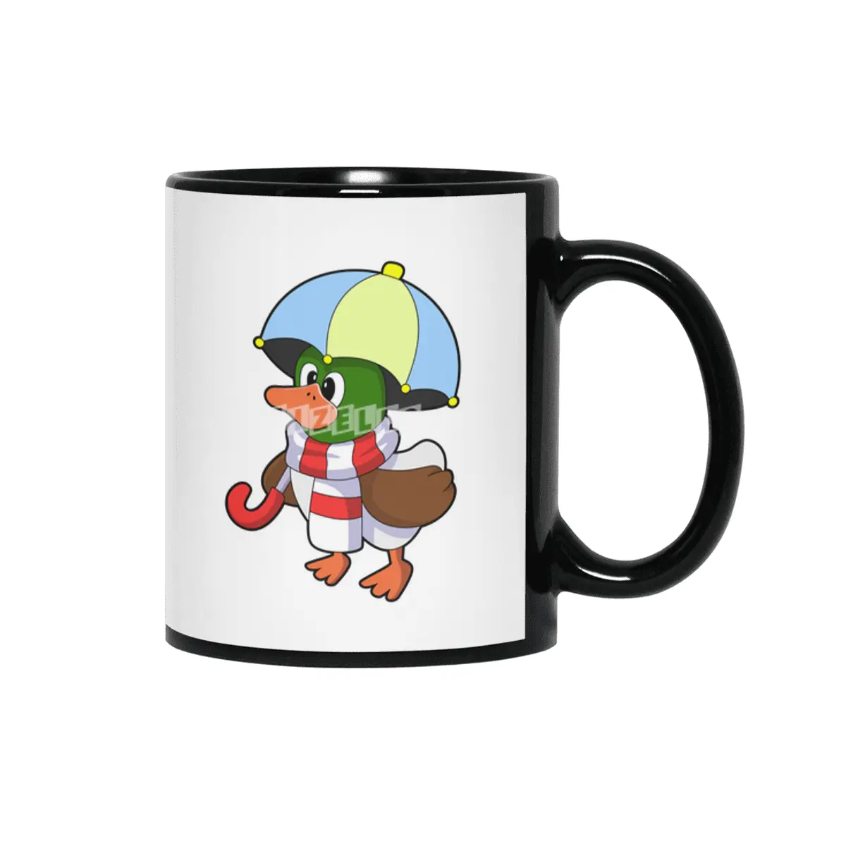 Duck at Raining with Umbrella Siyah Kupa
