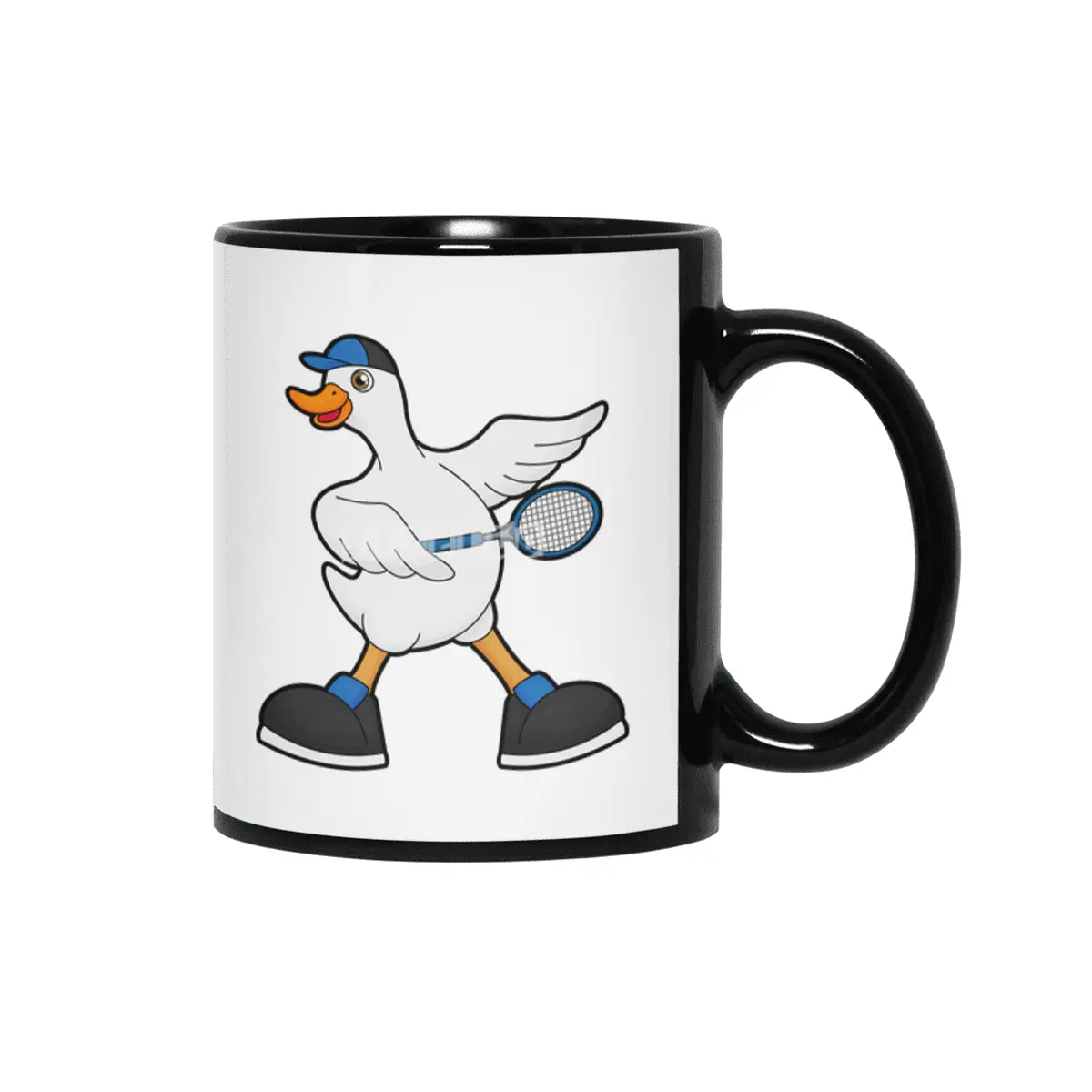 Duck at Tennis with Tennis racket & Cap Siyah Kupa