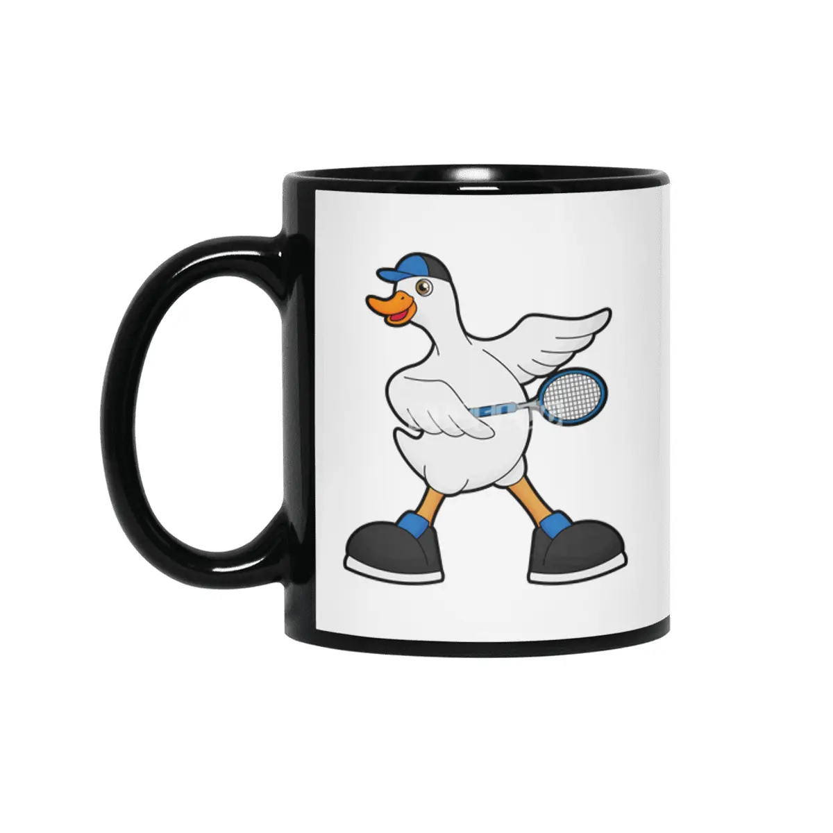 Duck at Tennis with Tennis racket & Cap Siyah Kupa