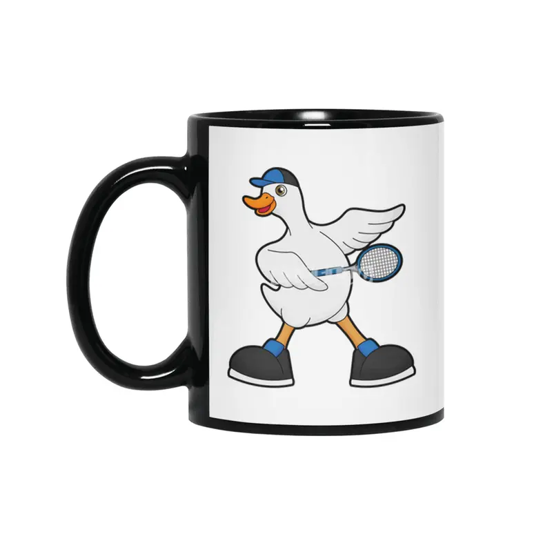 Duck at Tennis with Tennis racket & Cap Siyah Kupa