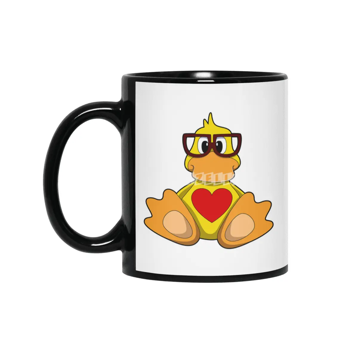 Duck with Heart & Glasses Siyah Kupa