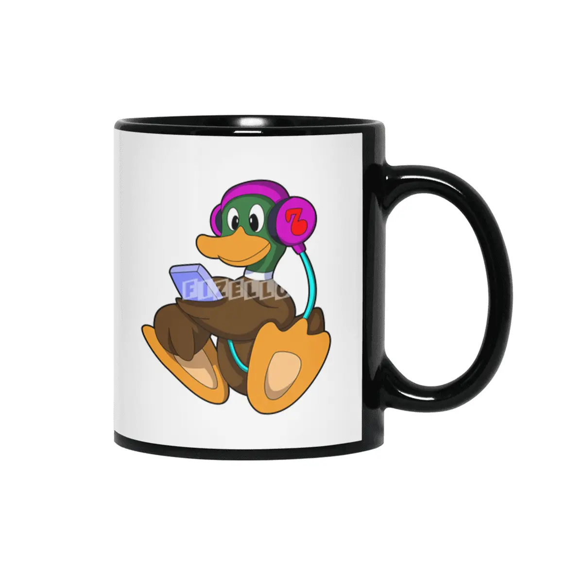 Duck with Phone & Headphone Siyah Kupa
