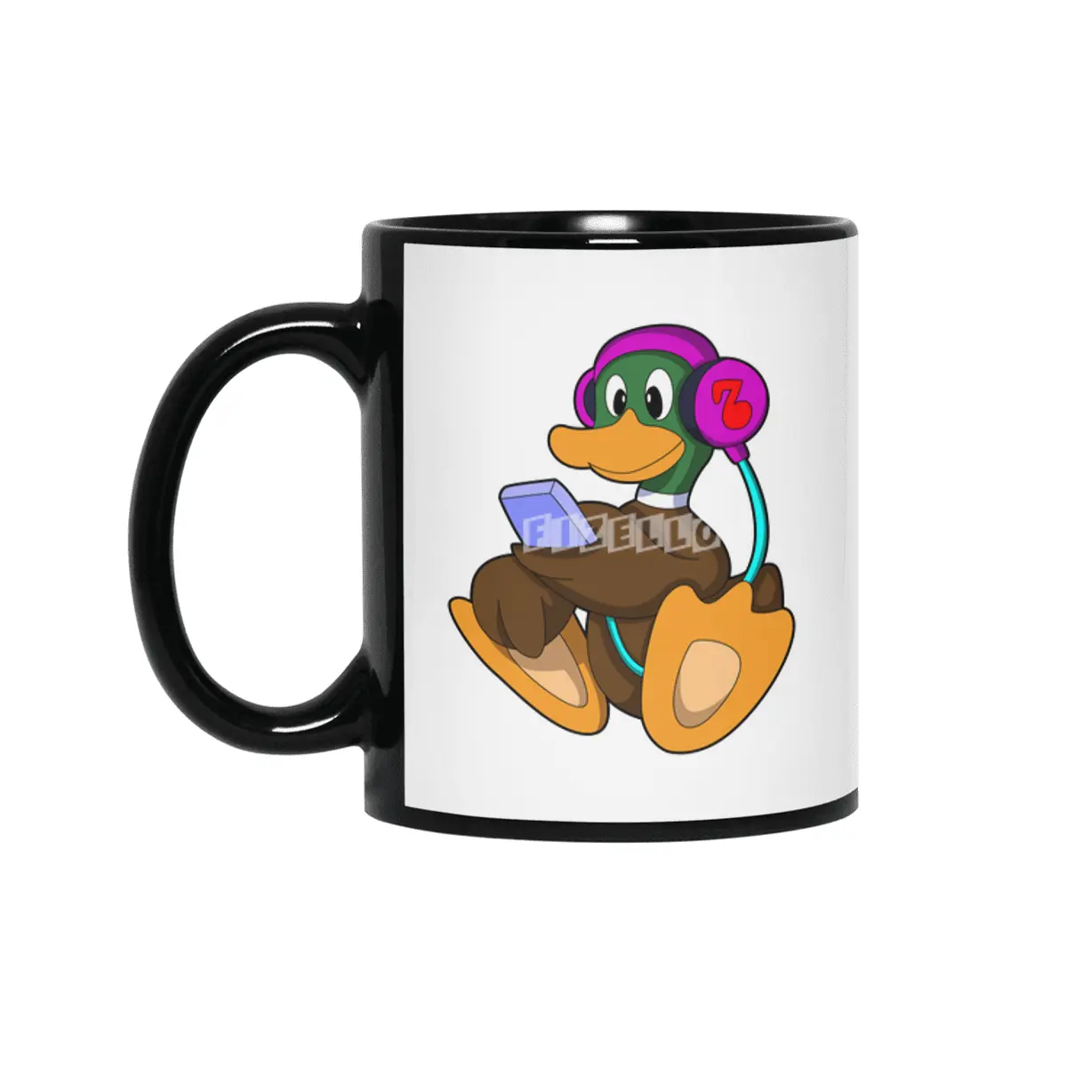 Duck with Phone & Headphone Siyah Kupa