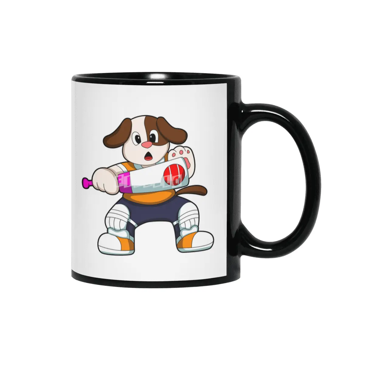 Dog as Batsman with Cricket bat Siyah Kupa