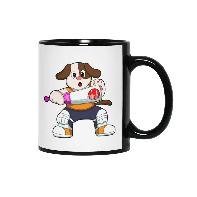 Dog as Batsman with Cricket bat Siyah Kupa