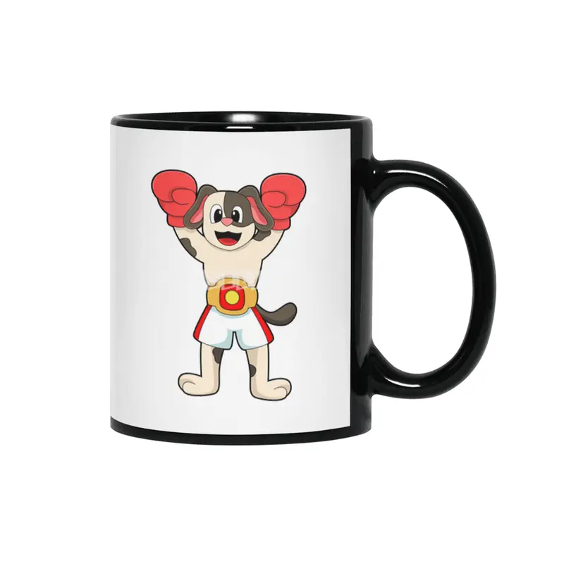 Dog as Boxing champion with Belt & Boxing gloves Siyah Kupa