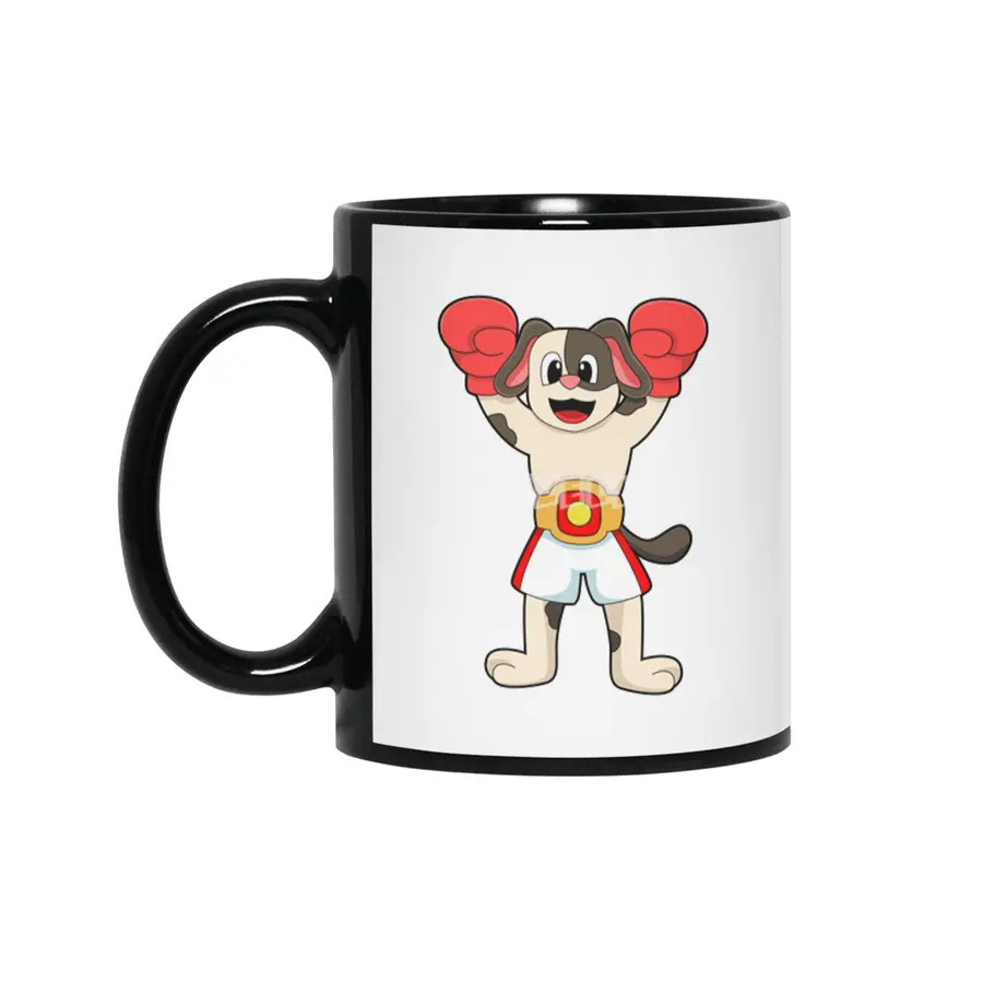 Dog as Boxing champion with Belt & Boxing gloves Siyah Kupa