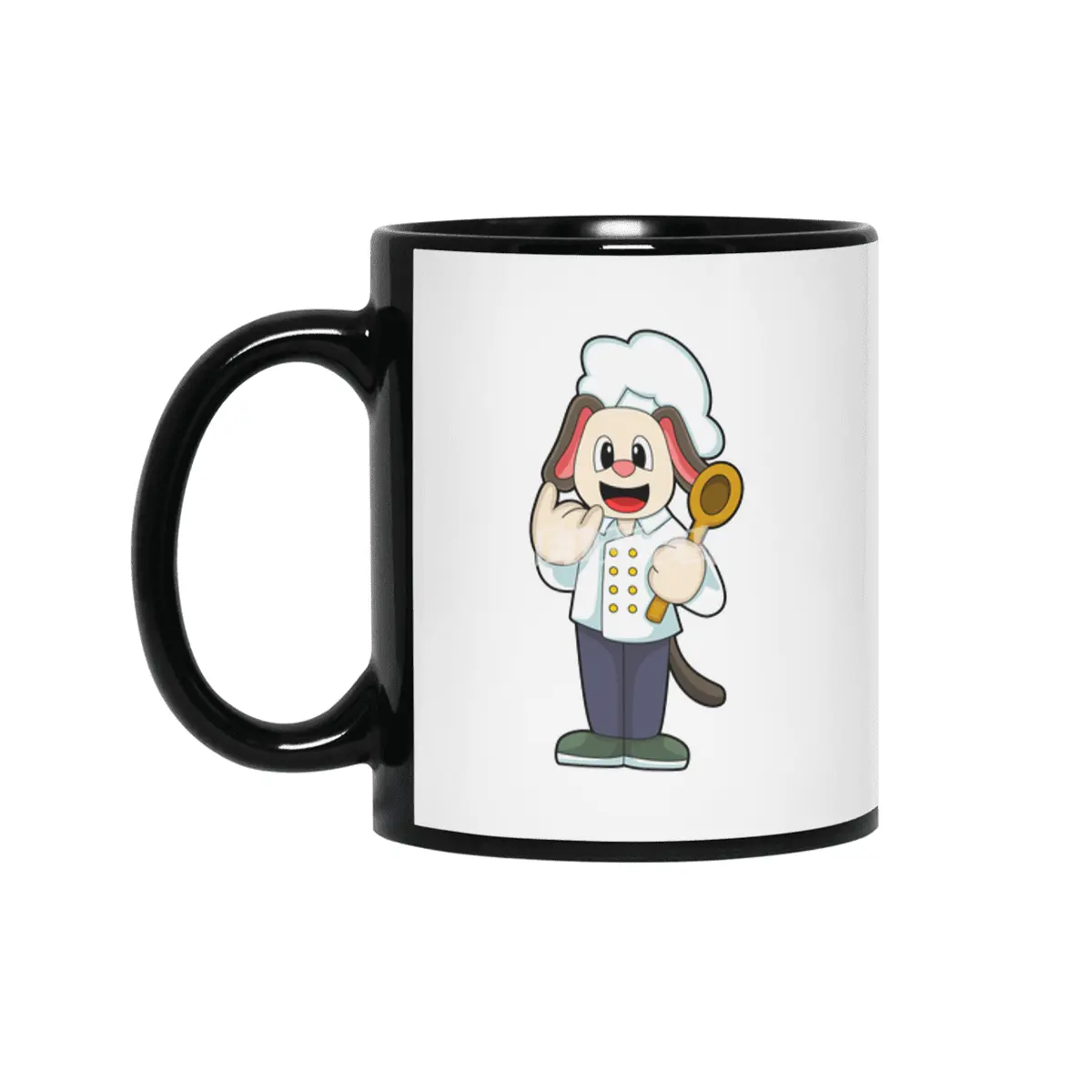 Dog as Cook with Wooden spoon & Cooking apron Siyah Kupa