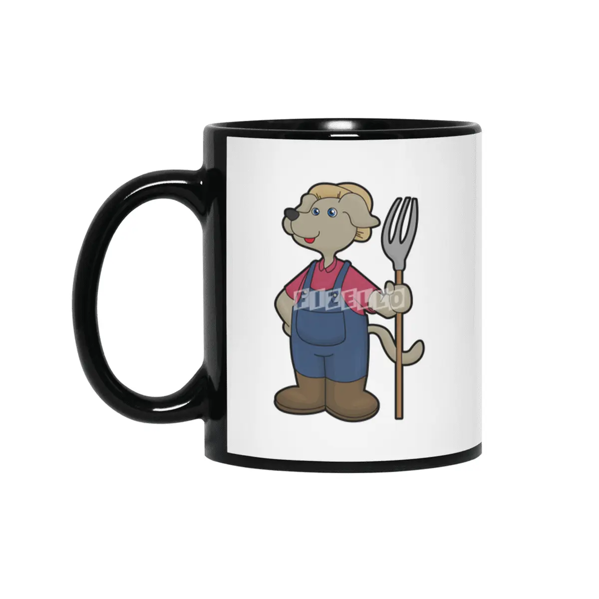 Dog as Farmer with Rake & Hat Siyah Kupa