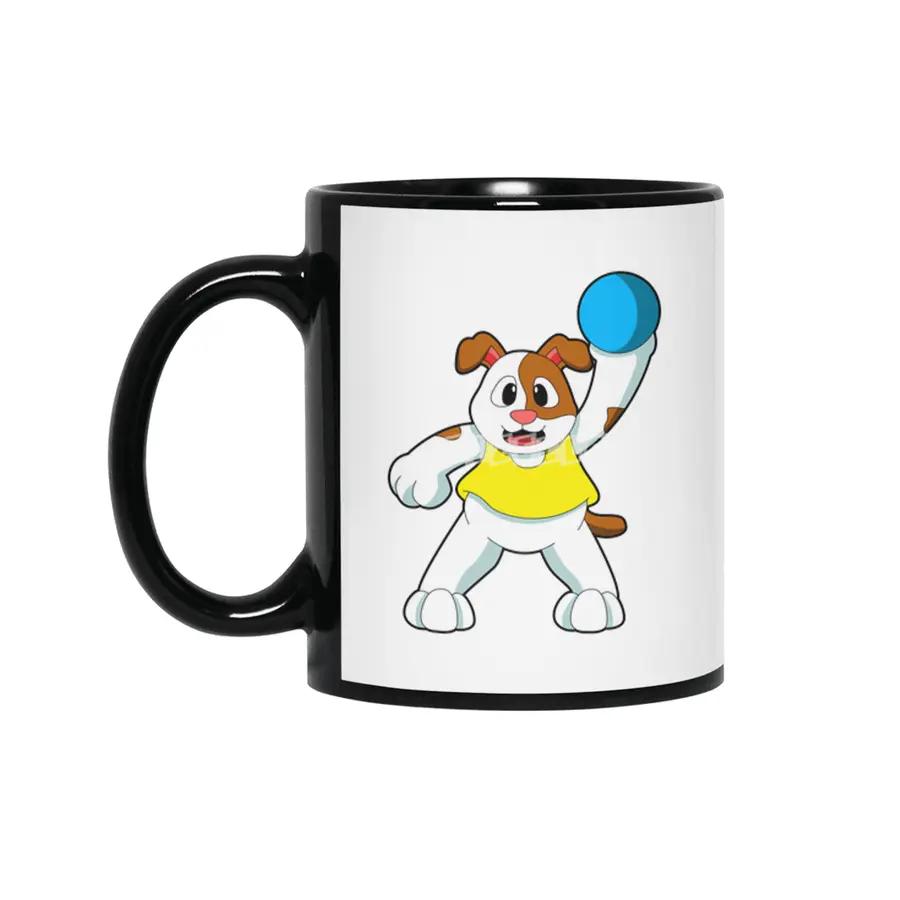 Dog as Handball player with handball Siyah Kupa