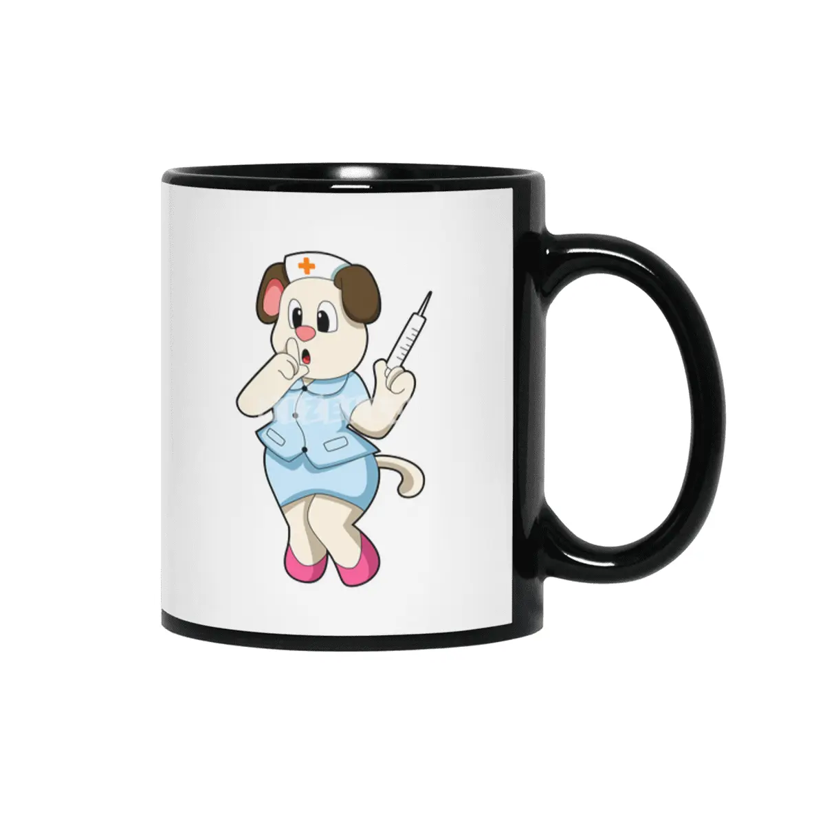 Dog as Nurse with Syringe Siyah Kupa