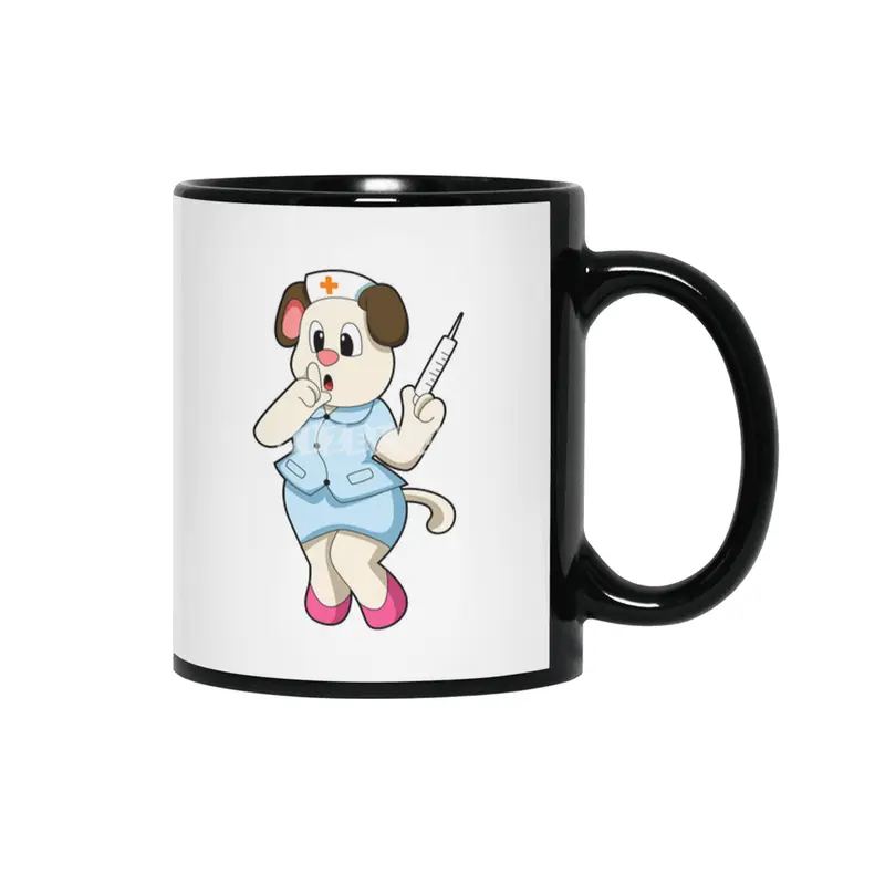 Dog as Nurse with Syringe Siyah Kupa