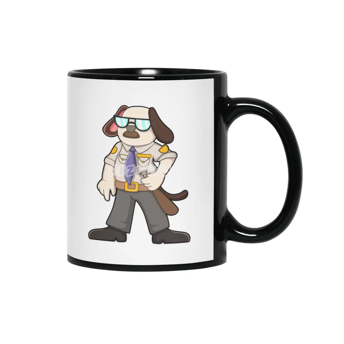 Dog as Police officer with Baton & Sunglasses Siyah Kupa