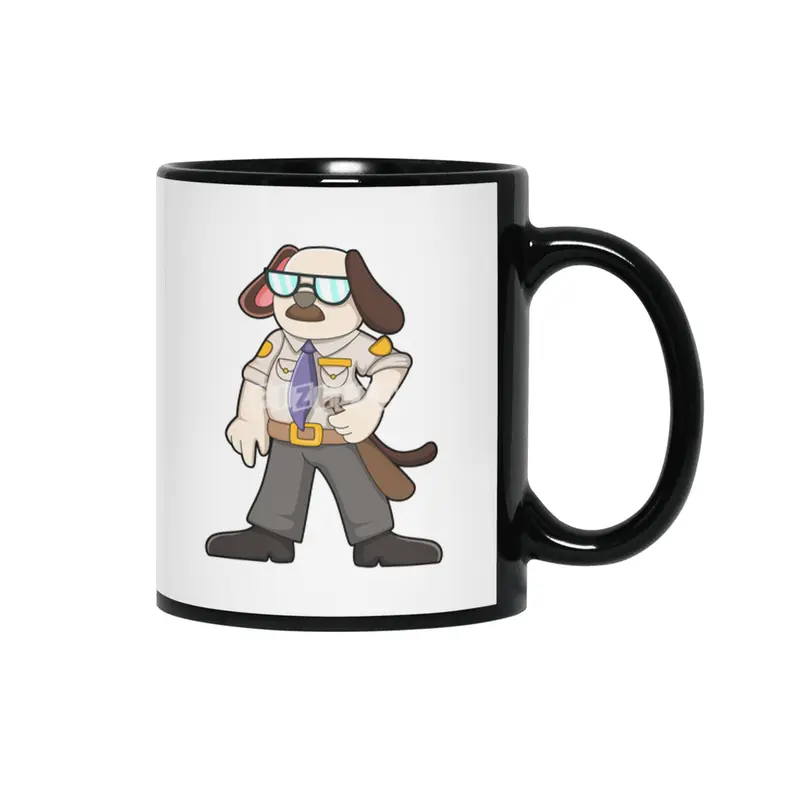 Dog as Police officer with Baton & Sunglasses Siyah Kupa