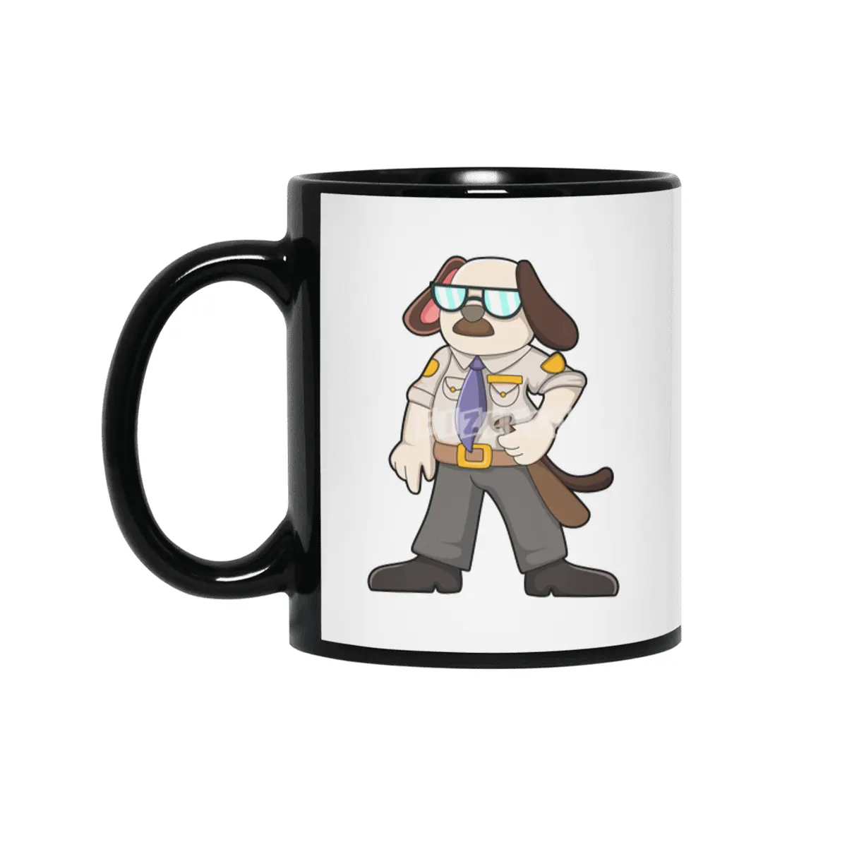 Dog as Police officer with Baton & Sunglasses Siyah Kupa