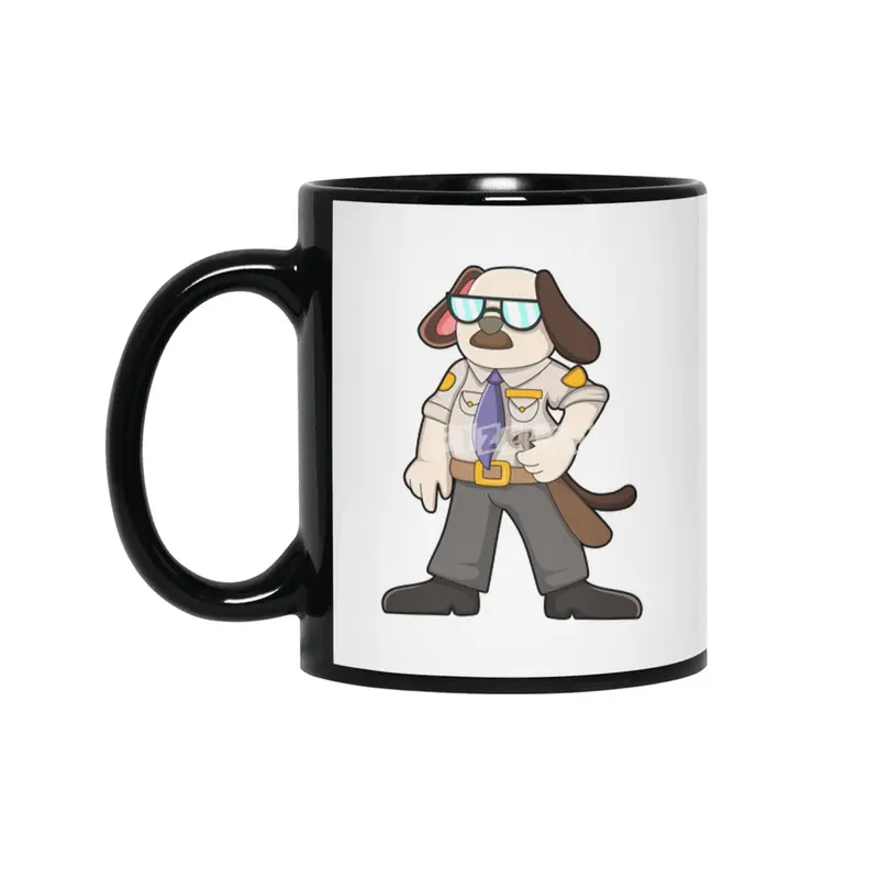 Dog as Police officer with Baton & Sunglasses Siyah Kupa