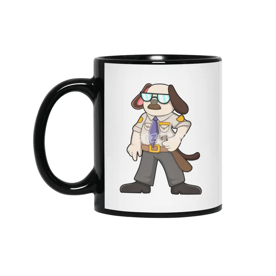 Dog as Police officer with Baton & Sunglasses Siyah Kupa