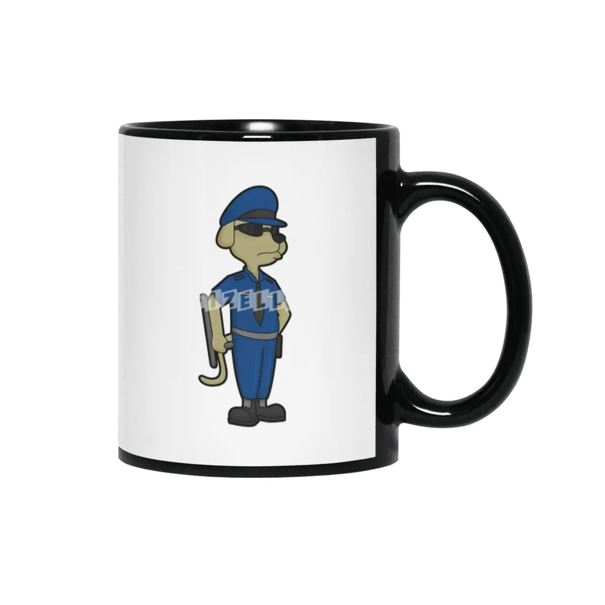 Dog as Police officer with Baton & Sunglasses Siyah Kupa