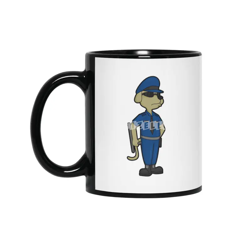 Dog as Police officer with Baton & Sunglasses Siyah Kupa