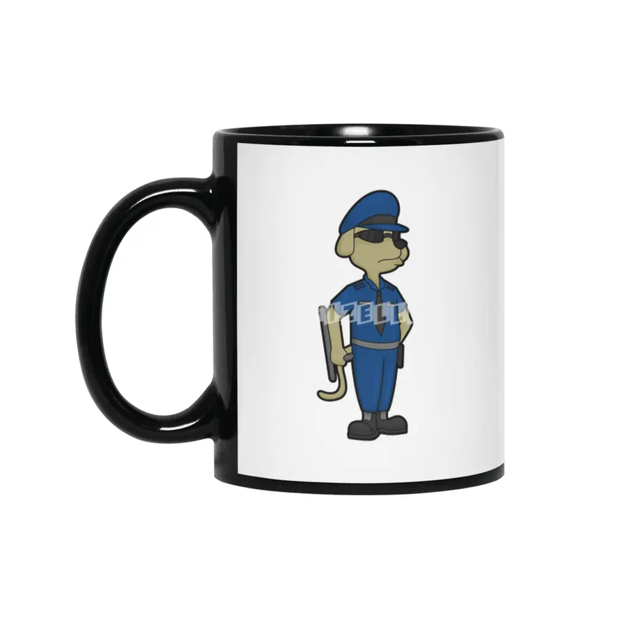 Dog as Police officer with Baton & Sunglasses Siyah Kupa