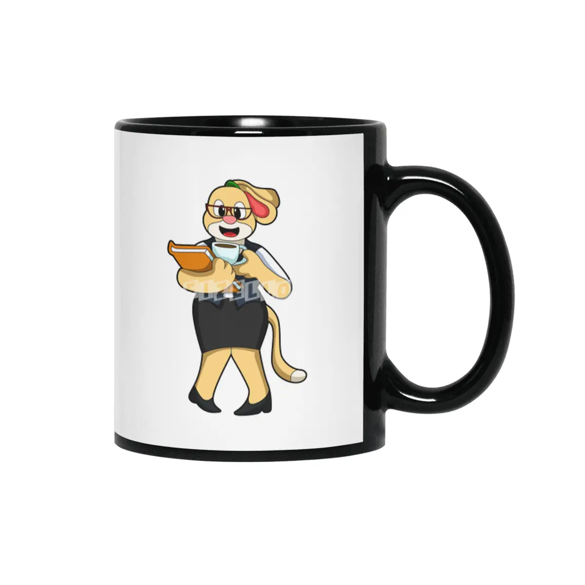 Dog as Secretary with Cup of Coffee Siyah Kupa