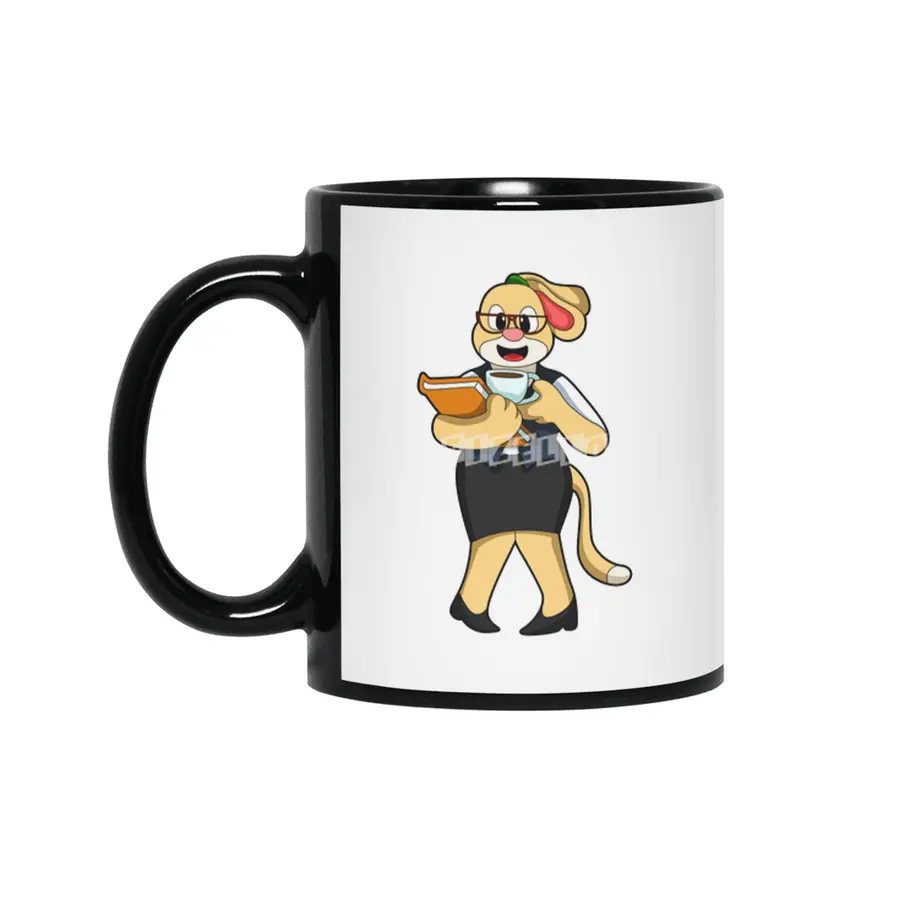 Dog as Secretary with Cup of Coffee Siyah Kupa