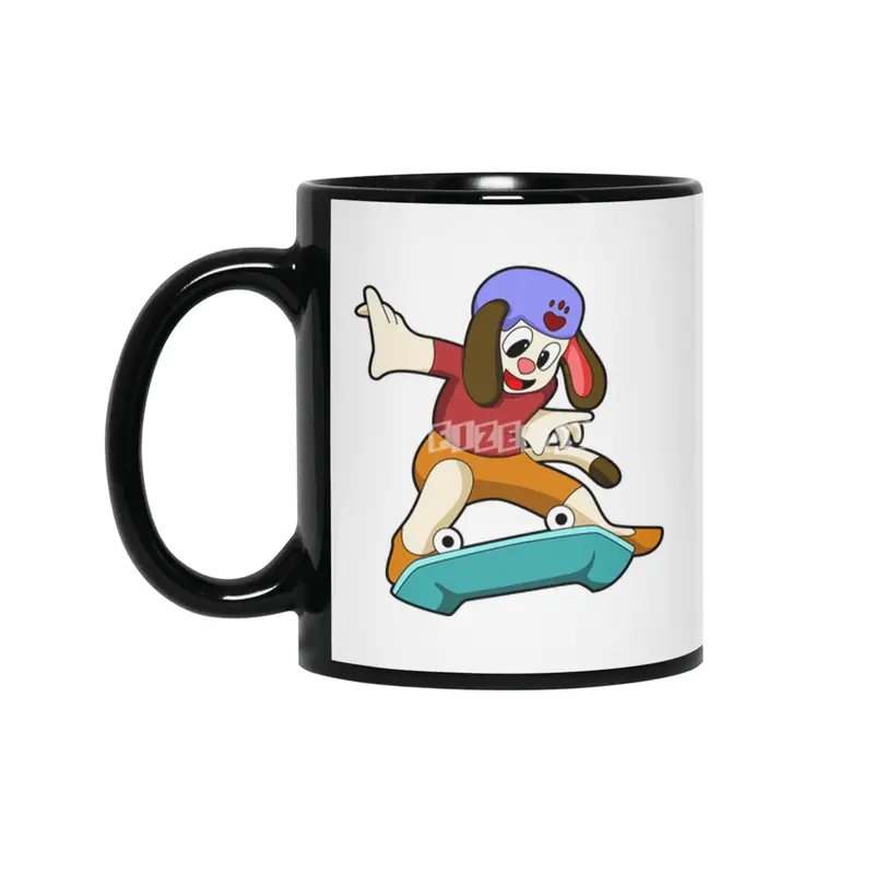 Dog as Skater with Skateboard Siyah Kupa