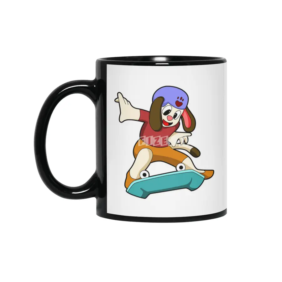 Dog as Skater with Skateboard Siyah Kupa