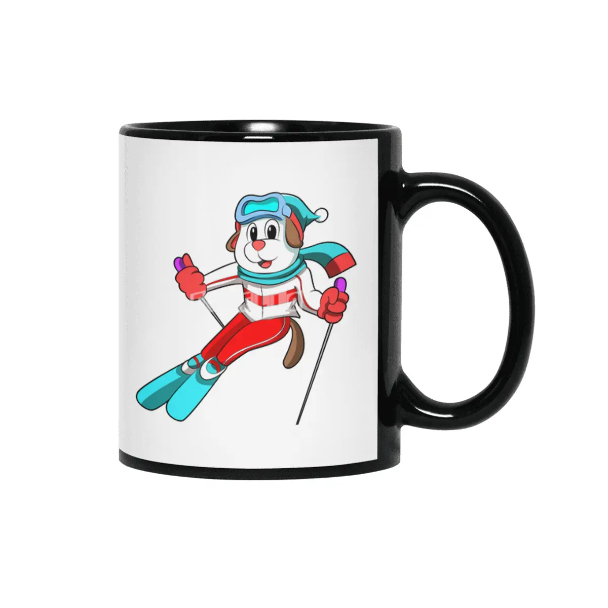 Dog as Skier with Skis Siyah Kupa