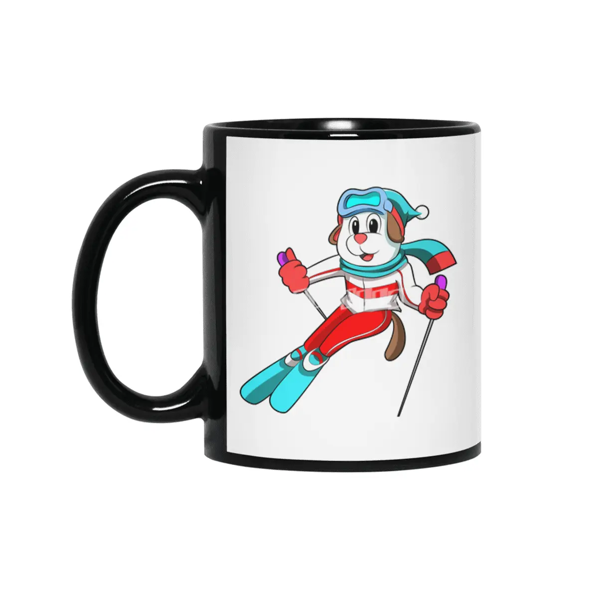 Dog as Skier with Skis Siyah Kupa
