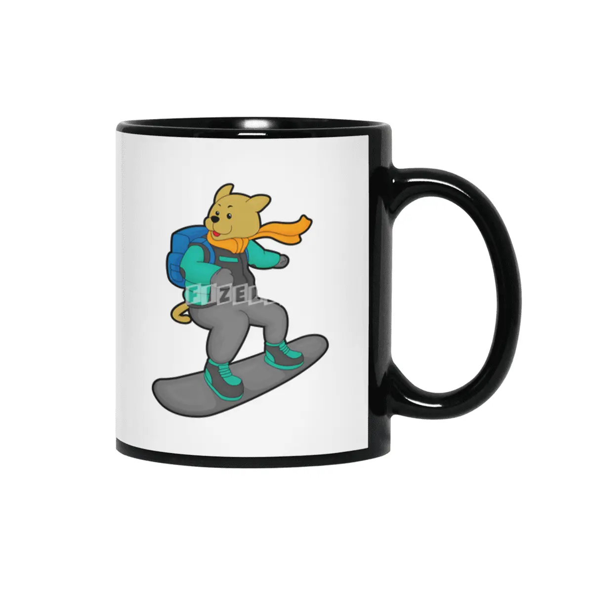 Dog as Snowboarder with Snowboard & Backpack Siyah Kupa