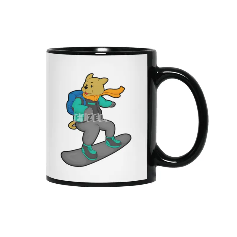 Dog as Snowboarder with Snowboard & Backpack Siyah Kupa