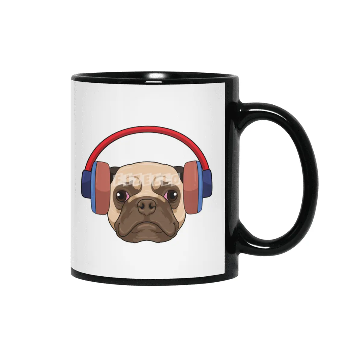 Dog at Music with Headphone Siyah Kupa
