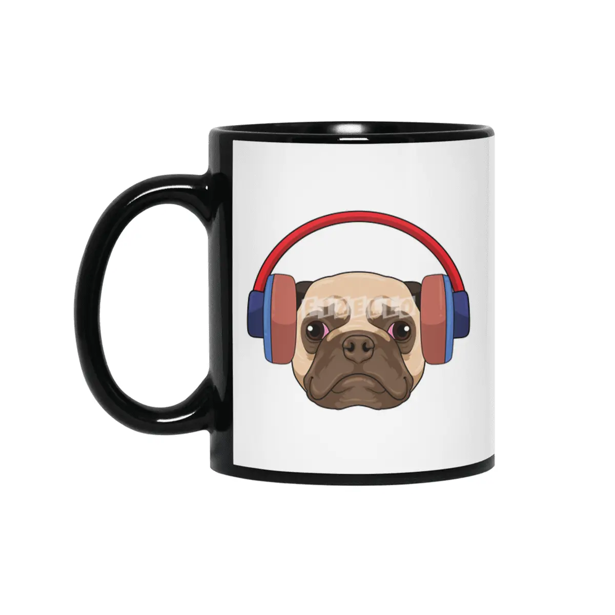Dog at Music with Headphone Siyah Kupa