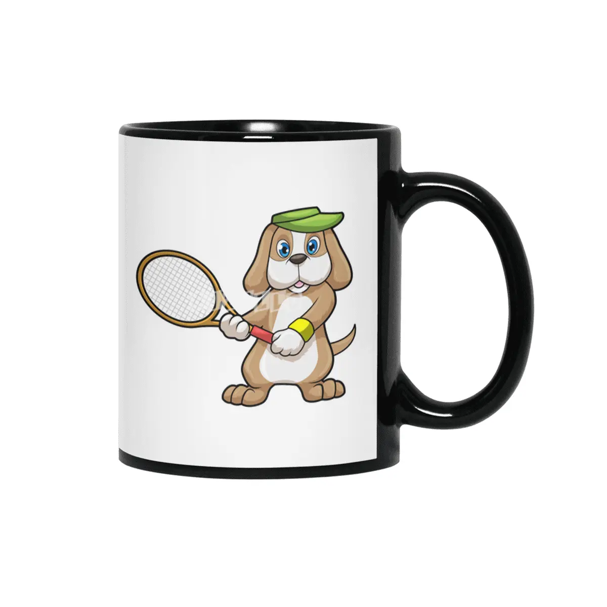 Dog at Tennis with Tennis racket & Cap Siyah Kupa