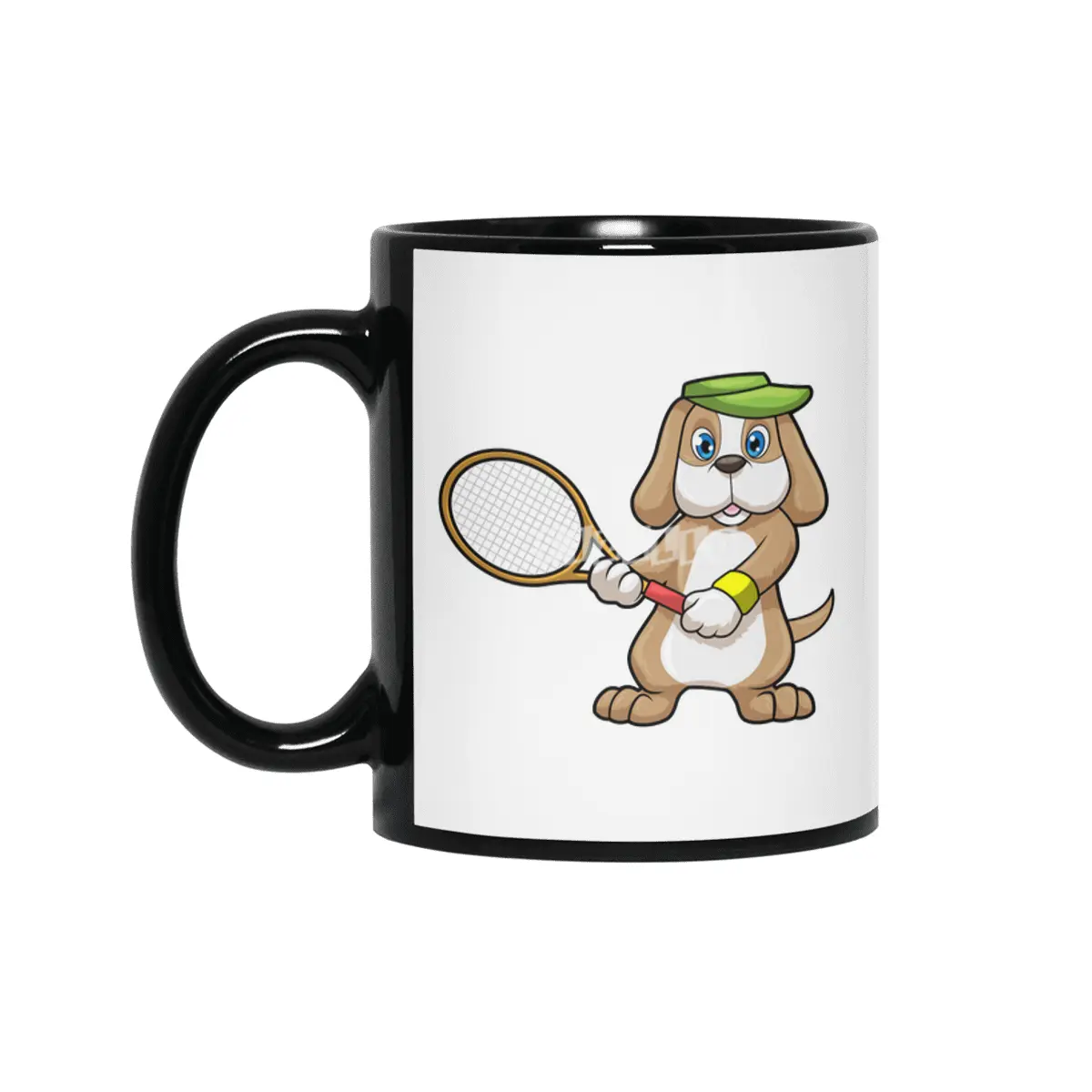 Dog at Tennis with Tennis racket & Cap Siyah Kupa