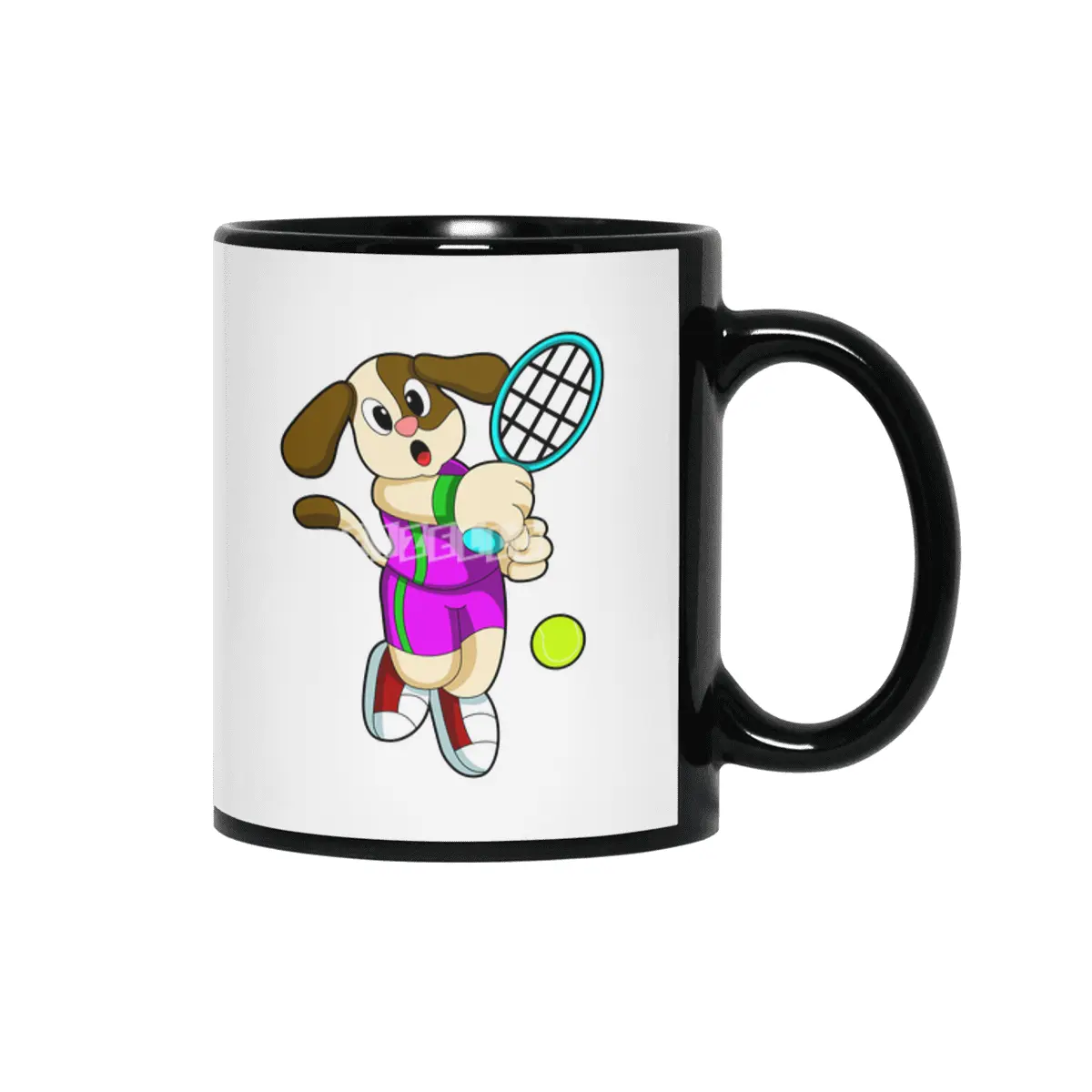 Dog at Tennis with Tennis racket & Tennis ball Siyah Kupa