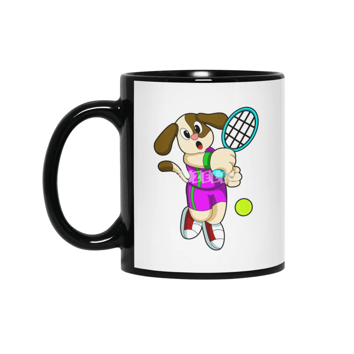 Dog at Tennis with Tennis racket & Tennis ball Siyah Kupa