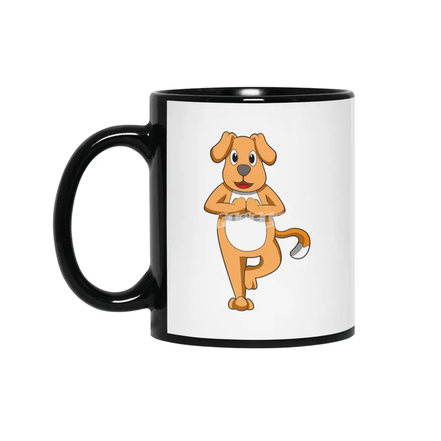 Dog at Yoga Stretching exercises Siyah Kupa
