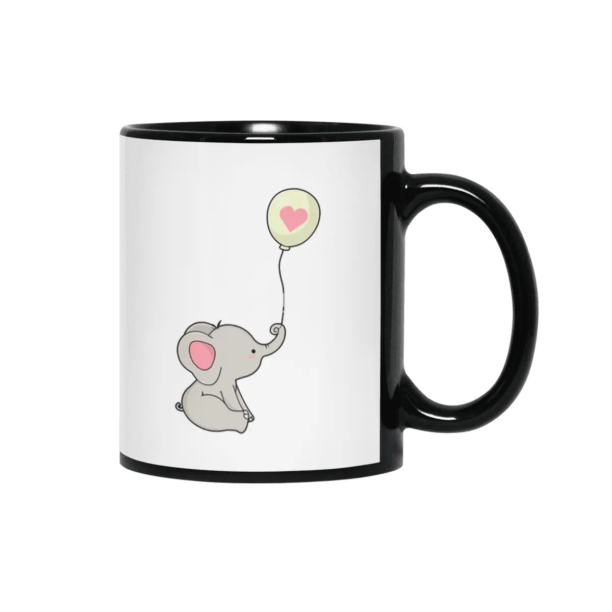 Elephant & Balloon with Heart Siyah Kupa