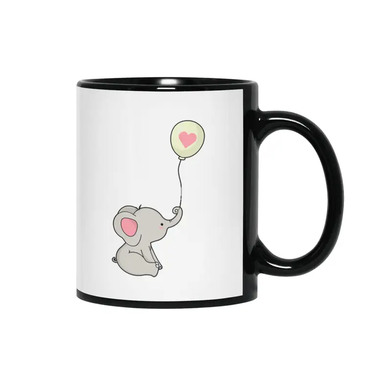 Elephant & Balloon with Heart Siyah Kupa