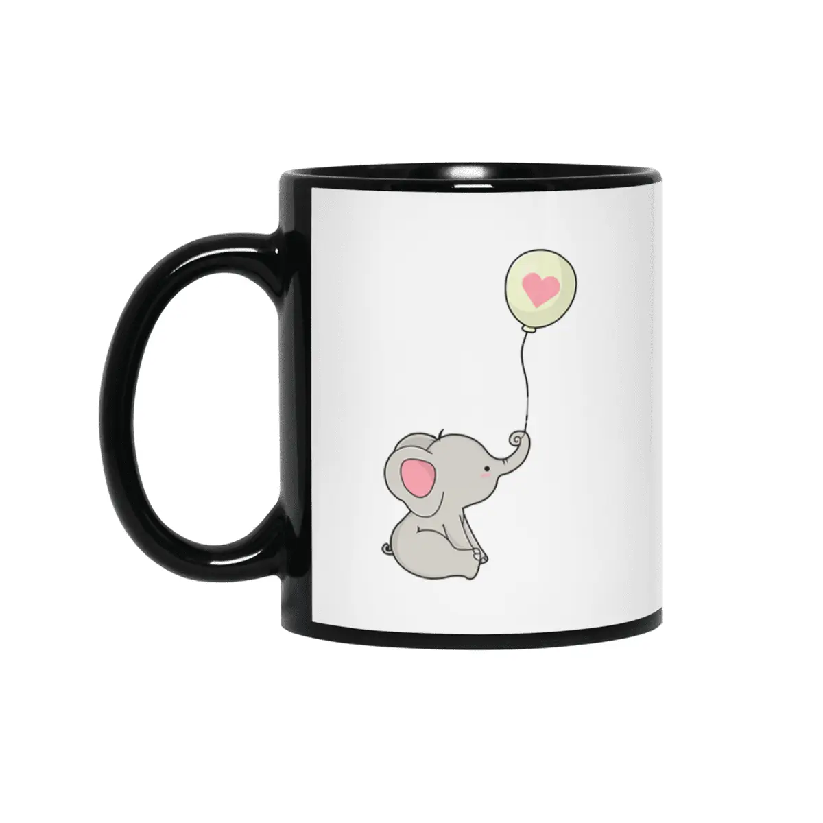 Elephant & Balloon with Heart Siyah Kupa
