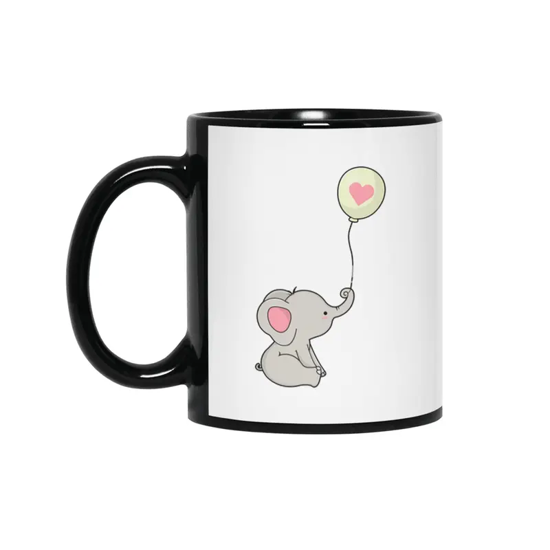 Elephant & Balloon with Heart Siyah Kupa