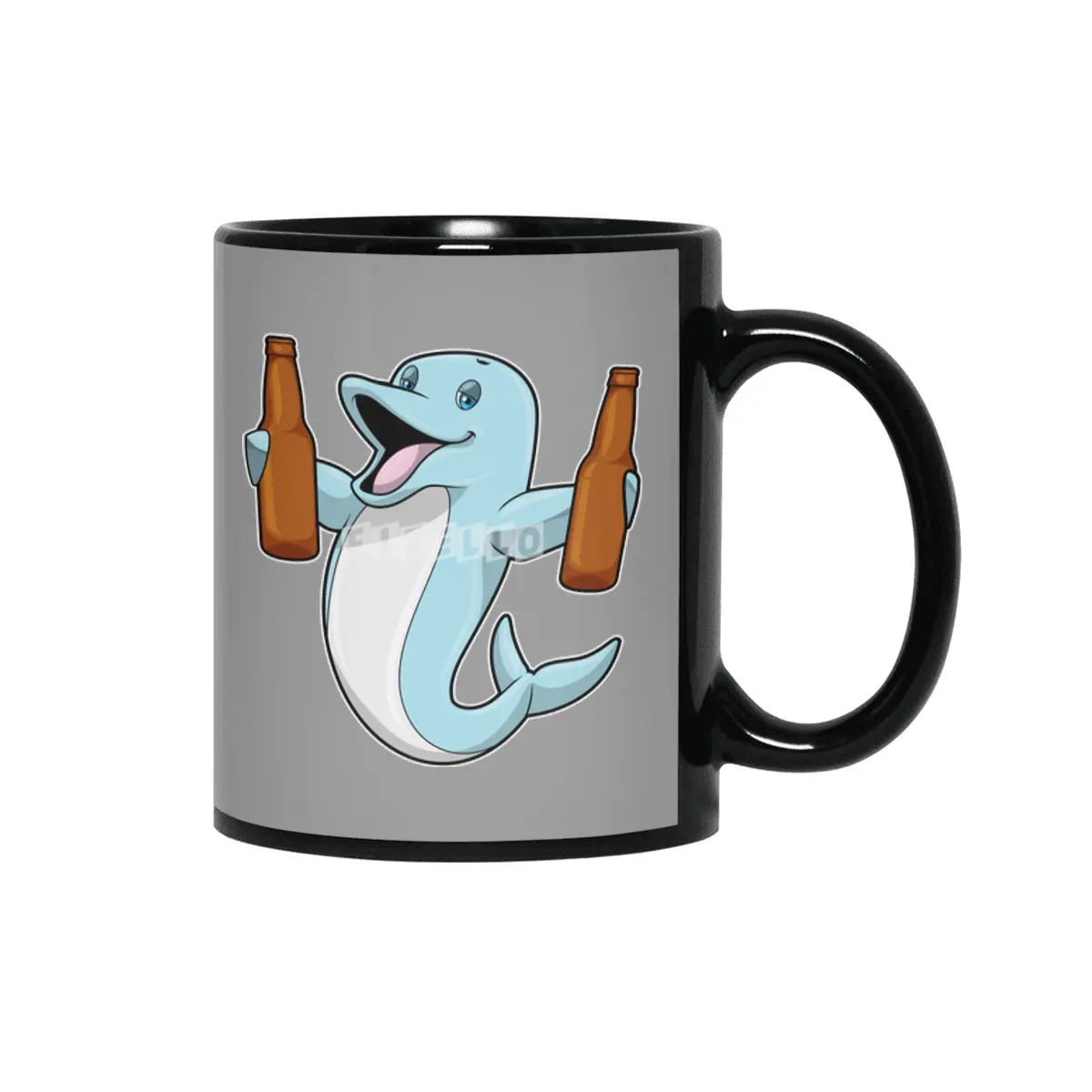 Dolphin with Bottles of Beer Siyah Kupa