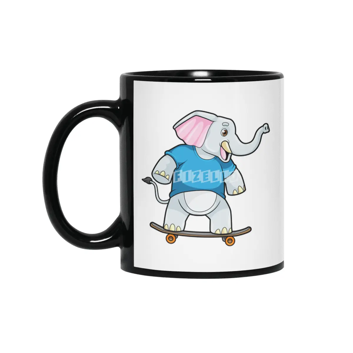 Elephant as Skater with Skateboard Siyah Kupa