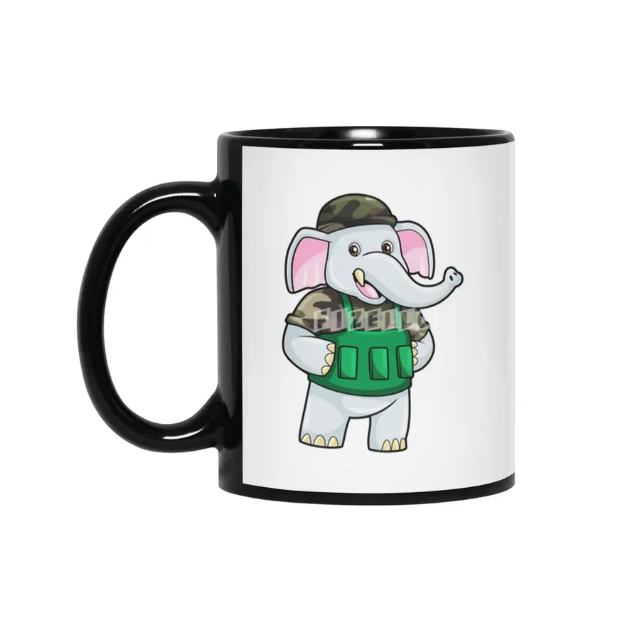 Elephant as Soldier with Uniform & Helmet Siyah Kupa