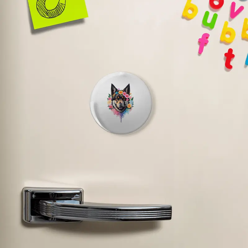 Cute Retro German Shepard Dog with Colorful Flowers Açacak